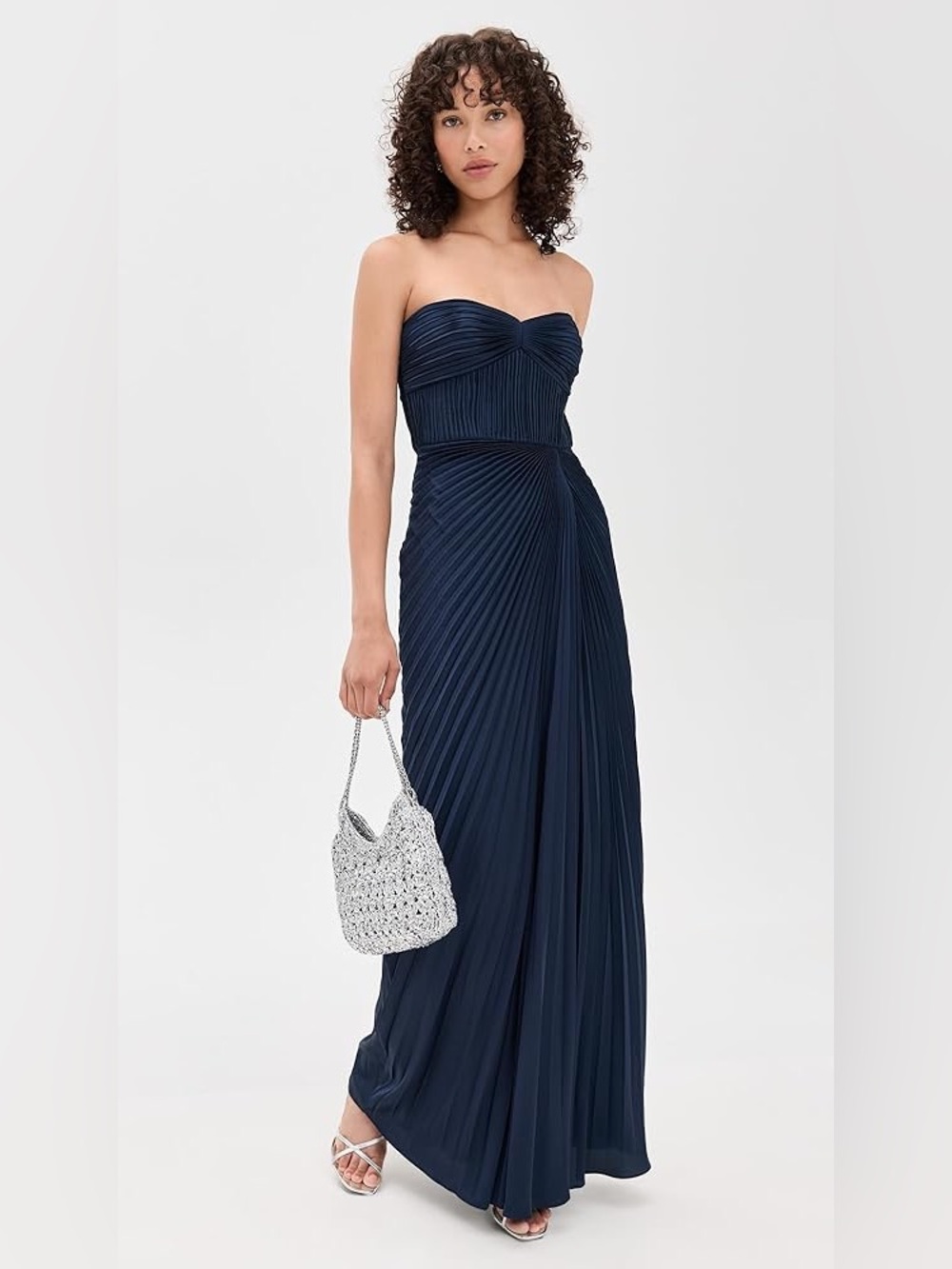 NWT AMUR Joyceanne Sweetheart Gown Strapless Pleated Gown in Deep Indigo Size 6 - Picture 3 of 11